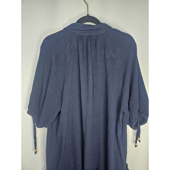 MILLIBON USA Dress Womens Large Tiered Navy Shirtdress Boho Cottagecore - Picture 4 of 7